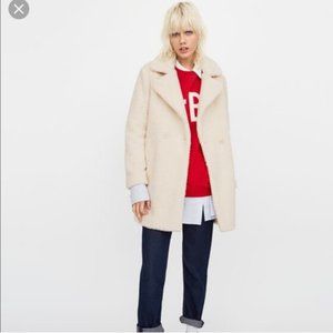 Zara Ecru Faux Fur Teddy Coat